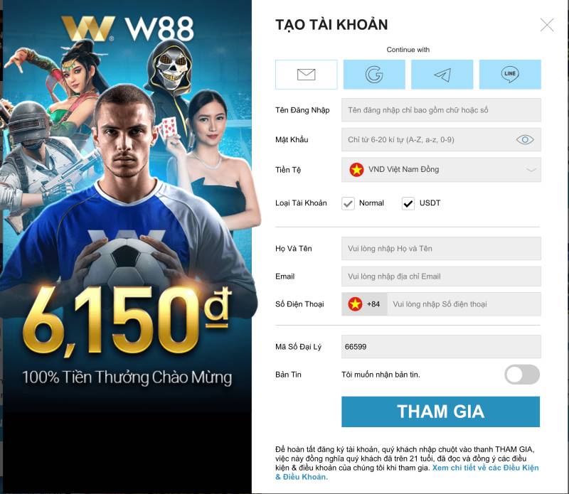 Đăng ký tài khoản tại W88